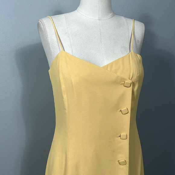 Vintage Spenser Jeremy Yellow Asymmetrical Button Front Midi Dress size 8 - Picture 8 of 11